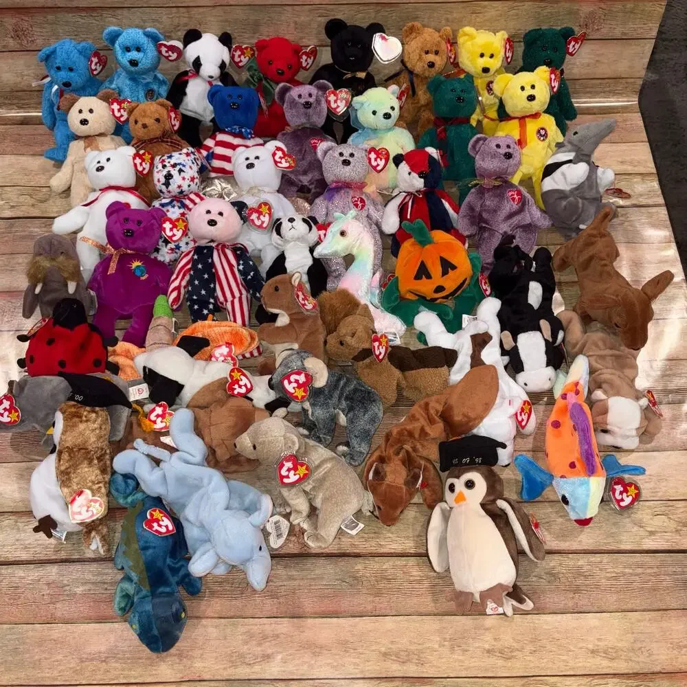 Vintage Plush Lot of 40 Plus Beanie Babies 90s 00s Bears Animals